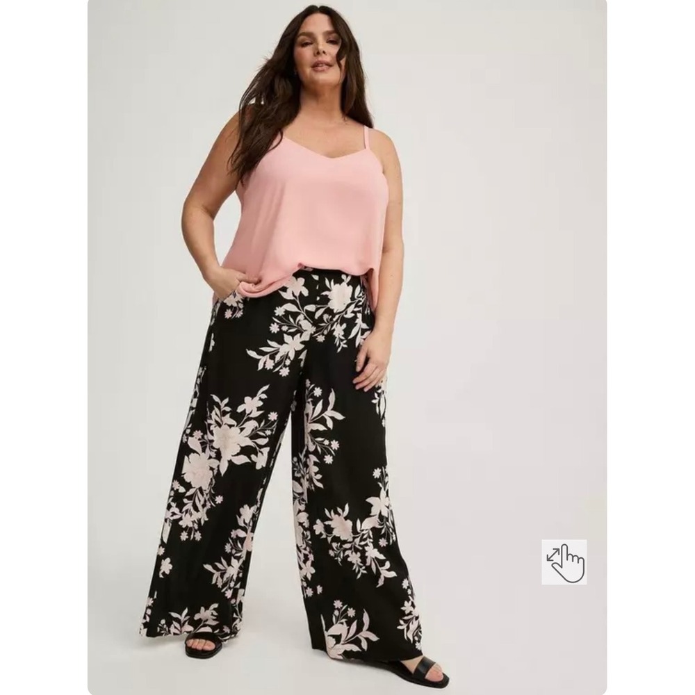 Torrid High-Rise Pull-On Wide-Leg Pant Black Pink Floral Size 1 1X 41915777